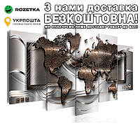 Модульная HD 5 панелей 20x30-20x40-20x50 Карта мира Белый