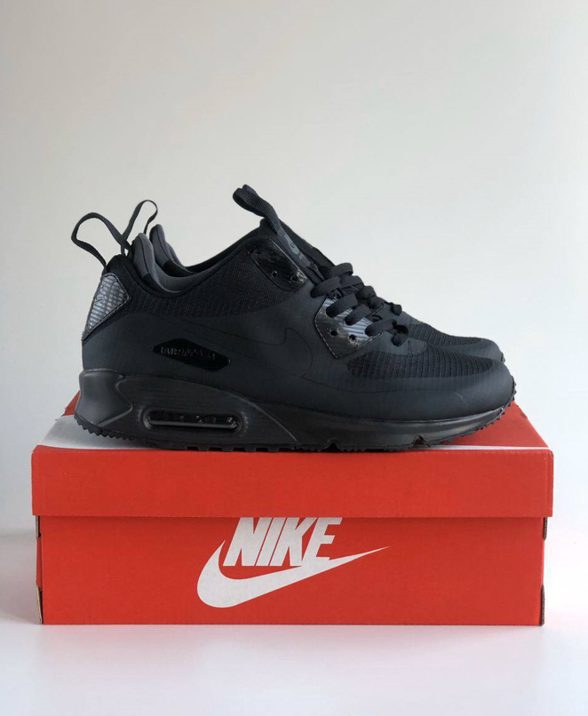Термо кросівки чоловічі Nike Air Max 90 Winter Black Взуття Найк Аїр Макс чорні текстильні осінь зима