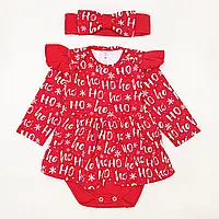 Новорічна боді-сукня з довгим рукавом для новонароджених Ho Ho, футер, червоний - 86