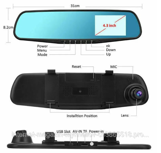 Видеорегистратор с камерой для парковки HDMI Видеорегистраторы в машину в виде зеркала - фото 7 - id-p2026850209