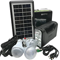 Портативна сонячна станція для зарядки Gdlite Gd-8017 потужний універсальний ліхтарик 220вт із зарядною панеллю +3 лампочки та USB