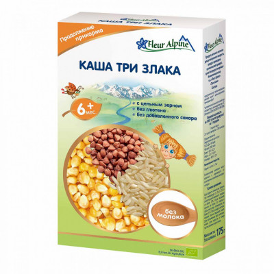 Детская каша Fleur Alpine безмолочная органическая три злака 175 г ...