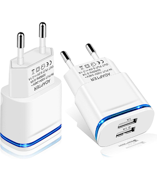 USB зарядний пристрій для телефонів і планшетів на 2 роз'єми USB 5V/2.1А, білий, 1 шт (AM-33)