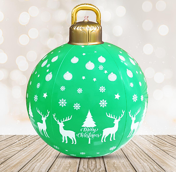Різдвяна надувна куля для святкового декору двору, з насосом і підсвіткою 60 см, зелена, 1 шт (AM-24)