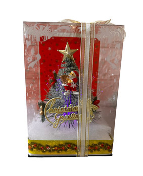 Новорічна штучна ялинка з гірляндою і Сантою, настільний декор, 16 см з коробкою (AM-72)