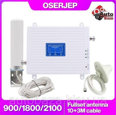 Підсилювач сигналу ресивер Oserjep Tri-Band-LAX 2G 3G 4G 900/1800/2100 МГц GSM підсилювач сигналу зв'язку +360 Антена, фото 1