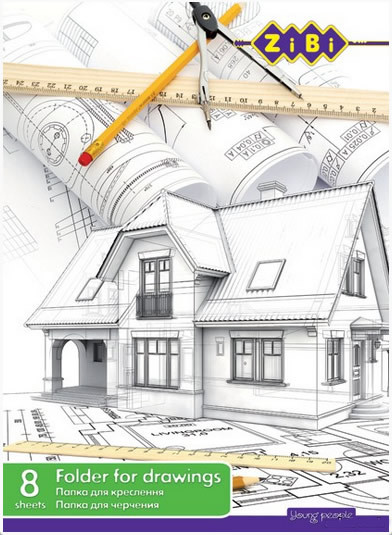 Папка для креслення, А4, 8 аркушів, щільність 160 г/м2, ZiBi