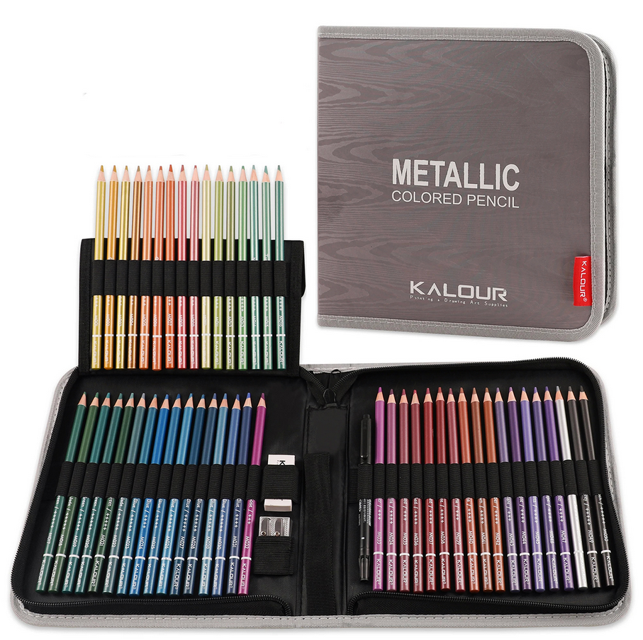 Набір кольорових олівців 50 кольорів з ефектом металік KALOUR Metallic