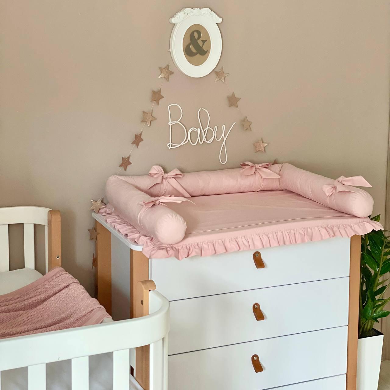 Сповивальний матрацик поплін із рюшем 60х80 Пудра, фото 1