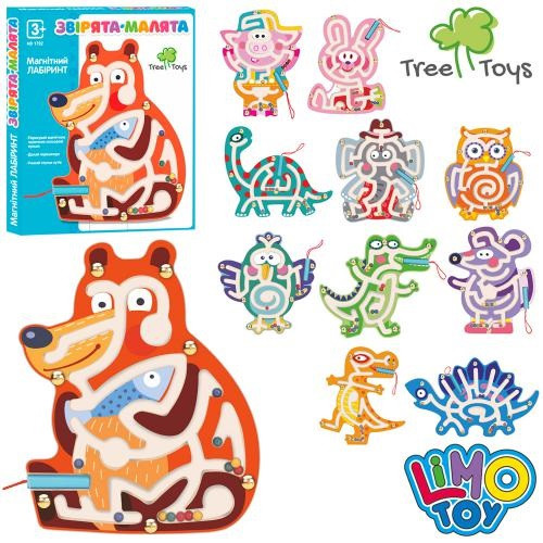 Дерев'яна іграшка Лабіринт магнітний, 11 видів тварин, у коробці 19-22-2 см