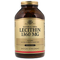 Лецитин Невибілений 1360 мг, Natural Soya Lecithin, Solgar, 250 желатинових капсул
