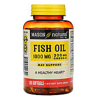 Рыбий жир 1000 мг с Омега-3 300 мг, Omega-3 Fish Oil, Mason Natural, 120 гелевых капсул
