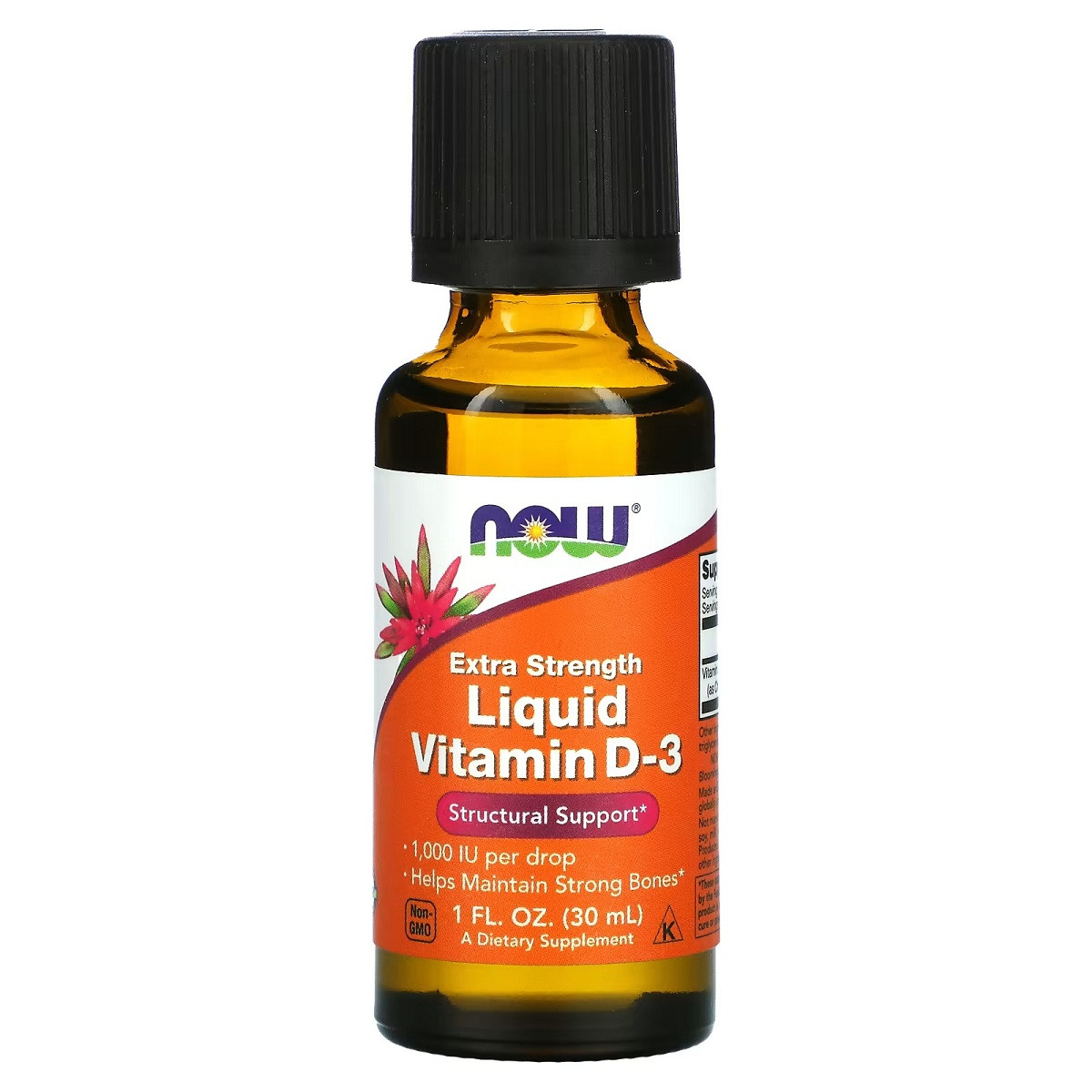 Рідкий вітамін D-3 підвищеної сили, 1000 МО, Liquid Vitamin D-3, Extra Strength, Now Foods, 30 мл (1 рідк. унція), фото 1