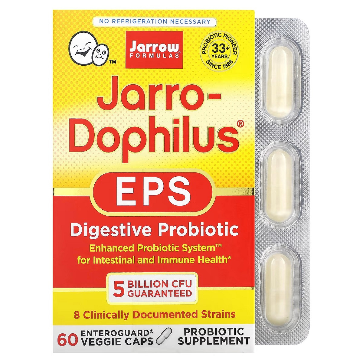 Пробіотики, 5 млрд КУО, Jarro-Dophilus EPS, Jarrow Formula, 60 вегетаріанських капсул