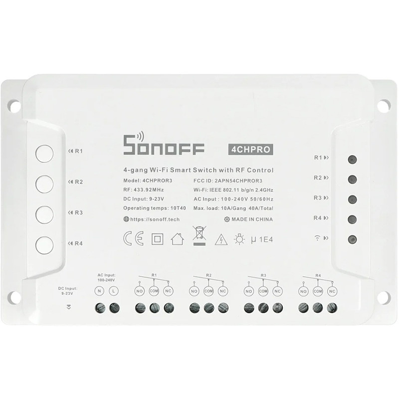 Розумний 4-канальний перемикач Wi-Fi Sonoff з керуванням RF433MHz VCT - фото 1 - id-p2026893496