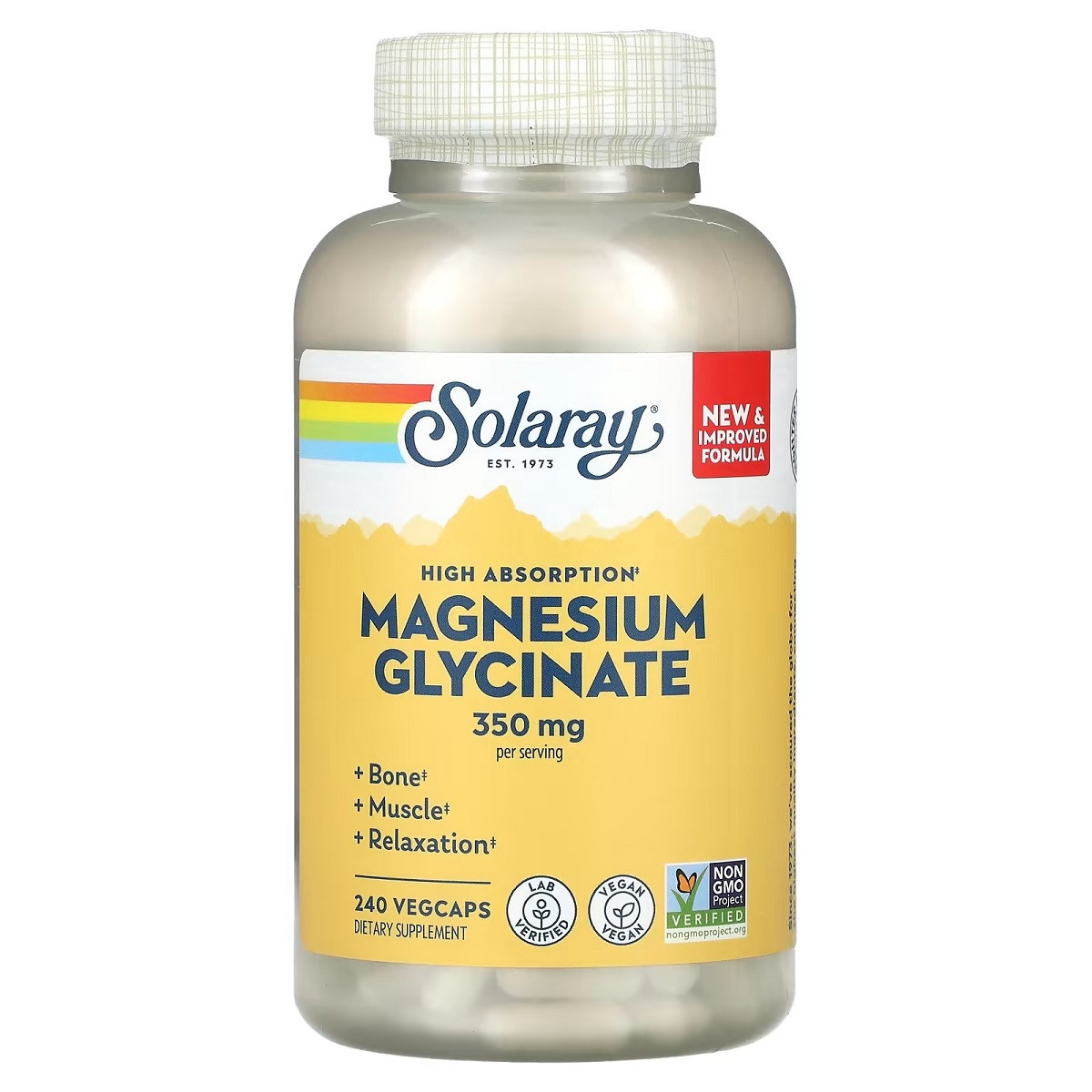 Магній Гліцинат високої засвоюваності, 350 мг, High Absorption Magnesium Glycinate, Solaray, 240, фото 1