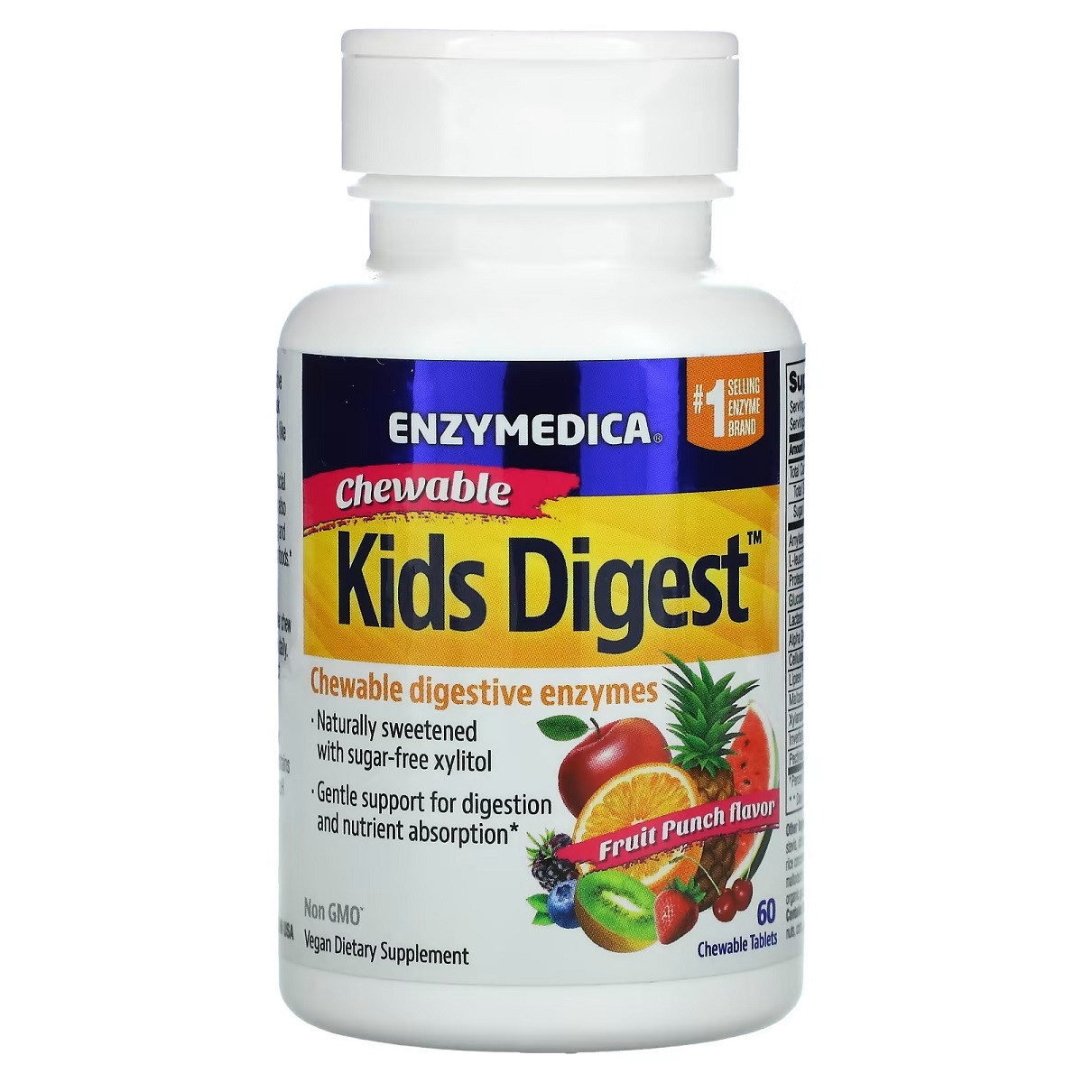 Ферменти травні для дітей, смак фруктів, Kids Digest, Chewable Digestive Enzymes, Enzymedica, 60