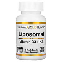 Ліпосомальний вітамін D3+K2, 1000 МО та 45 мкг, Liposomal Vitamin D3+K2, California Gold Nutrition, 60