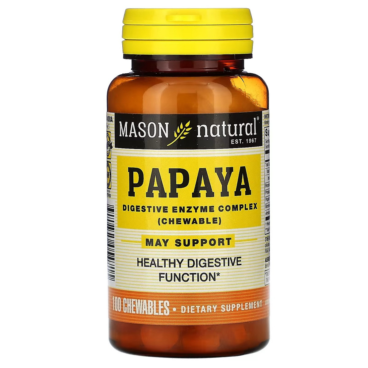 Папая, комплекс травних ферментів, Papaya, Digestive Enzyme Complex, Mason Natural, 100 жувальних