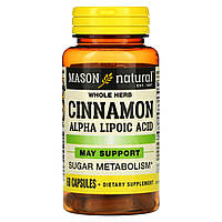 Кориця з альфа-ліпоєвою кислотою, Cinnamon Alpha Lipoic Acid, Mason Natural, 60 капсул