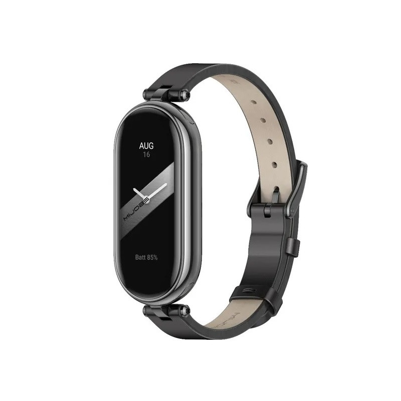 Шкіряний ремінець для фітнес браслета Xiaomi Mi Band 8,9,10 Type A чорний, фото 1