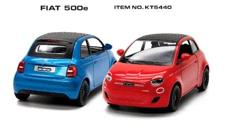KMKT5440W Модель легкова FIAT 500E 5" металева, інерція, відчиняються двері, 2 кольори в коробці