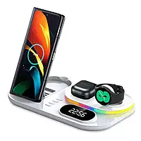 Док-станція з годинником 4 in 1 QINETIQ S6 LED Clock RGB 30W для Samsung/GalaxyBuds/Galaxy Watch_1-6 series