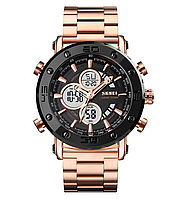 Стильные, мужские часы Skmei 1636 с браслетом Черный с черным ударопрочные, статусные мужские наручные часы Розовое золото
