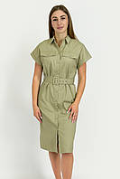 Платье-рубашка с поясом Finn Flare FSC110130-920 зеленое S