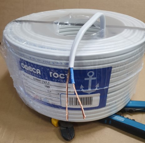 Кабель (провід) ШВВП 2х2,5 Одеса ГОСТ білий (кратно 5м), фото 1