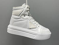 Женские кроссовки Prada Macro Re-Nylon Brushed Leather Sneakers White No Lux