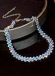 Кольє жіноче укорочене з камінчиками Без бренду Сріблясте з блакитним, фото 4