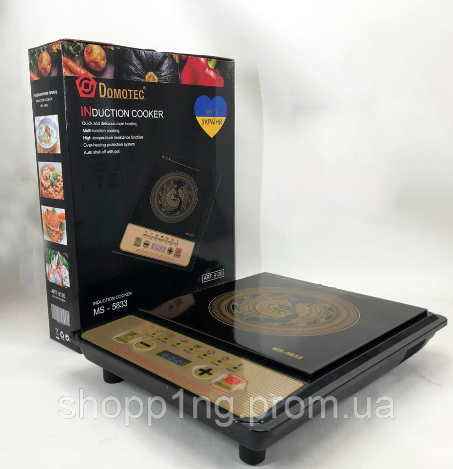 Плита сенсорна індукційна Domotec MS-5833 однокомфоркова електроплита індукційна 2000 Вт настільна плитка - фото 1 - id-p2036835944