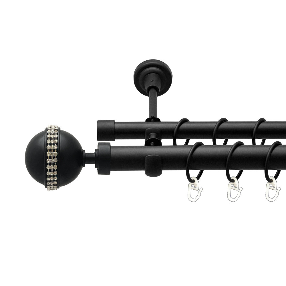 Карниз Orvit Авея металевий дворядний відкритий гладка труба кільце металеве Чорний Оксамит 25\19 мм 240 см (00-00024534), фото 1