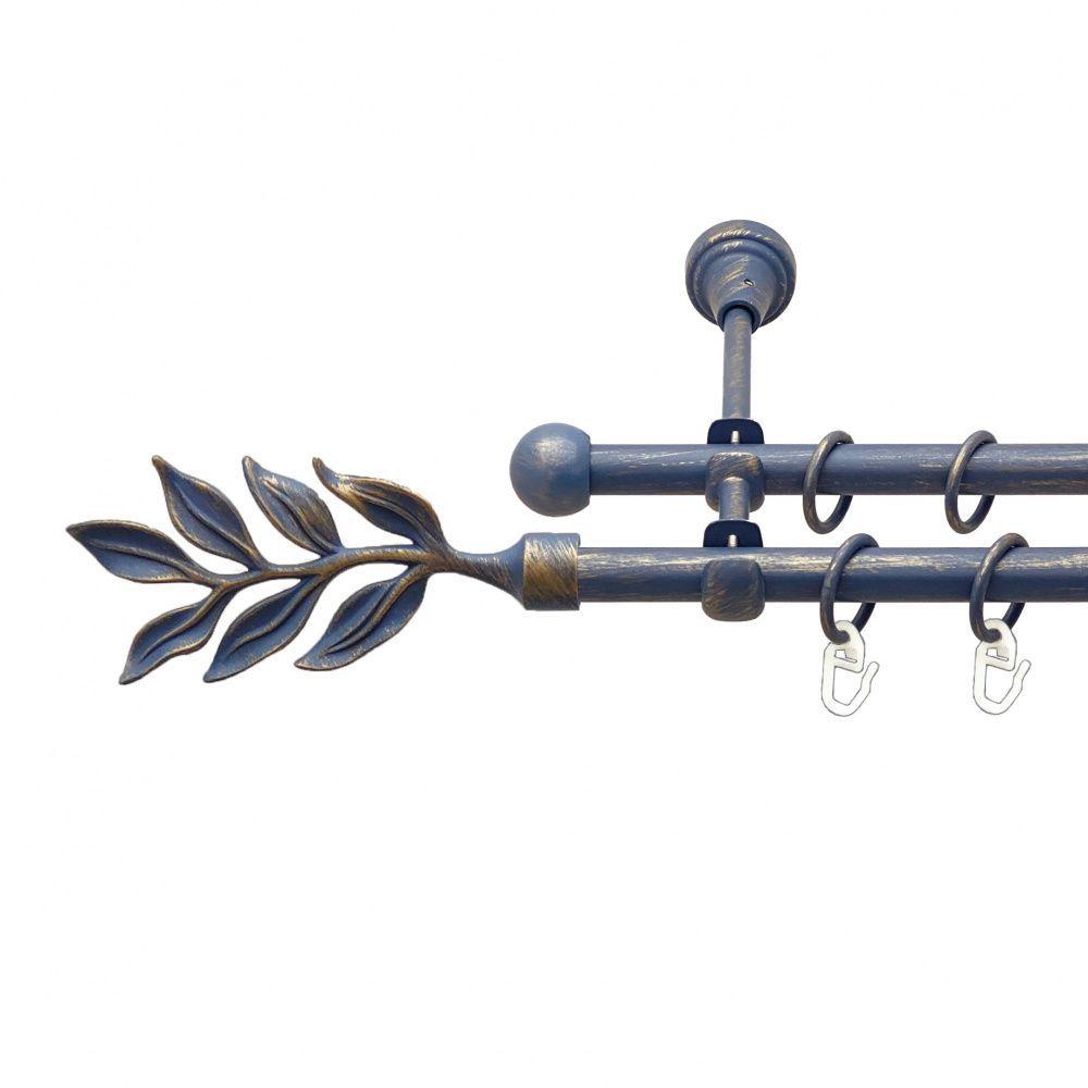 Карниз Orvit Лавр металевий дворядний відкритий гладка труба кільце металеве Блакить Золота 16\16 мм 200 см (00-00015646), фото 1