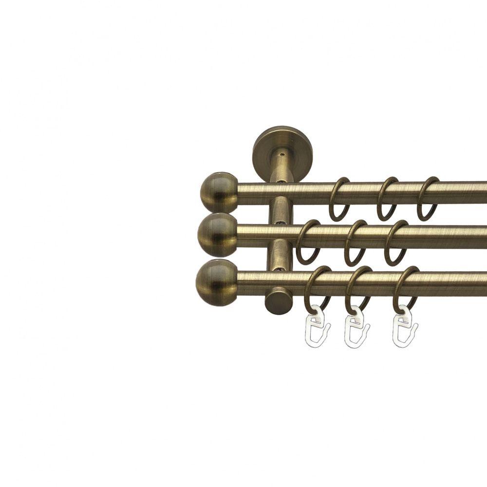 Карниз Orvit Куля Болонь металевий трирядний циліндр (20 см) гладка труба кільце металеве Антик 16\16\16 мм 300 см (00-00015748), фото 1