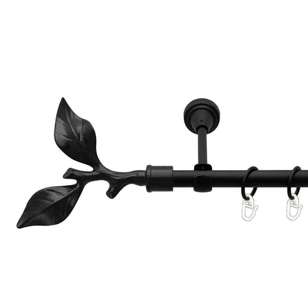 Карниз Orvit Листок Троянди металевий однорядний відкритий гладка труба кільце металеве Чорний Оксамит 16 мм 240 см (00-00016224), фото 1