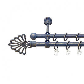 Карниз Orvit Модерн металевий дворядний відкритий гладка труба кільце металеве Блакить Золота 16\16 мм 200 см (00-00015662)