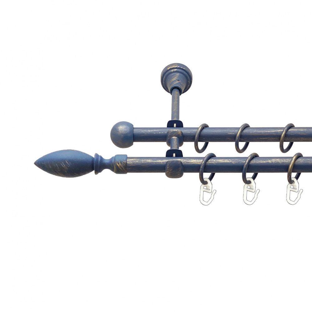 Карниз Orvit Інсана металевий дворядний відкритий гладка труба кільце металеве Блакить Золота 16\16 мм 200 см (00-00015642), фото 1