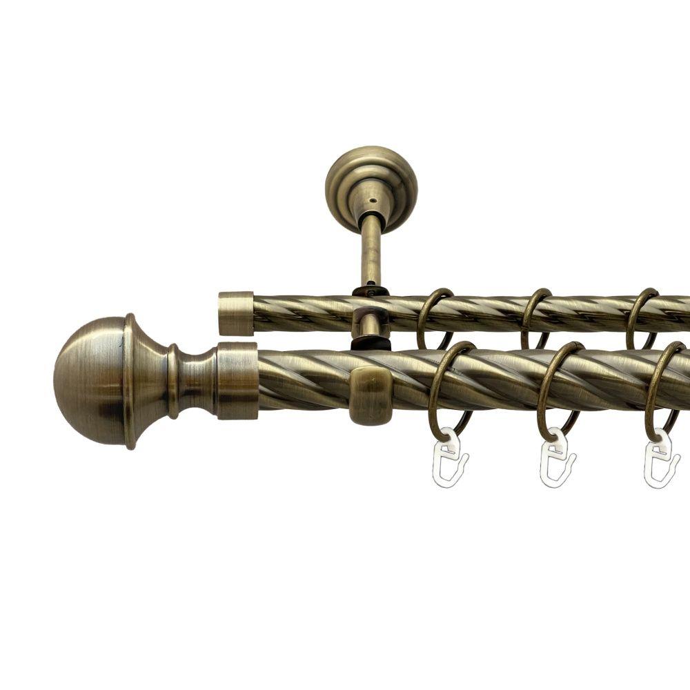 Карниз Orvit Бостон металевий дворядний відкритий скручена труба кільце металеве Антик 25\16 мм 240 см (00-00018055), фото 1