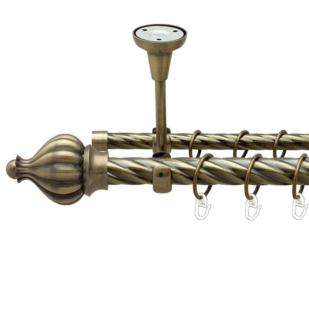 Карниз Orvit Таджа металевий дворядний відкритий до стелі скручена труба кільце металеве Антик 25\16 мм 240 см (00-00019028), фото 1