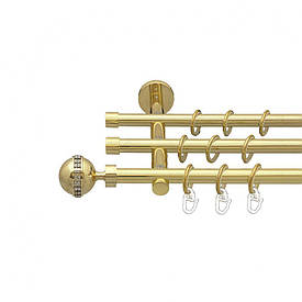 Карниз Orvit Авея металевий трирядний циліндр (20 см) гладка труба кільце металеве Золото 16\16\16 мм 200 см (00-00014620)