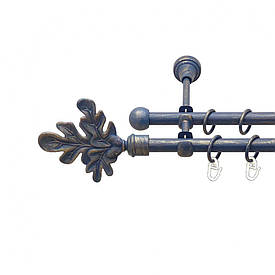 Карниз Orvit Листок Дуба металевий дворядний відкритий гладка труба кільце металеве Блакить Золота 16\16 мм 200 см (00-00015650)