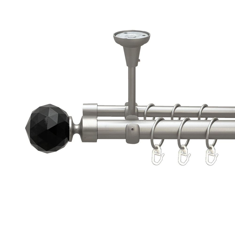 Карниз Orvit Люміера Неро металевий дворядний відкритий до стелі гладка труба кільце металеве Сатин 25\16 мм 240 см (00-00023810), фото 1