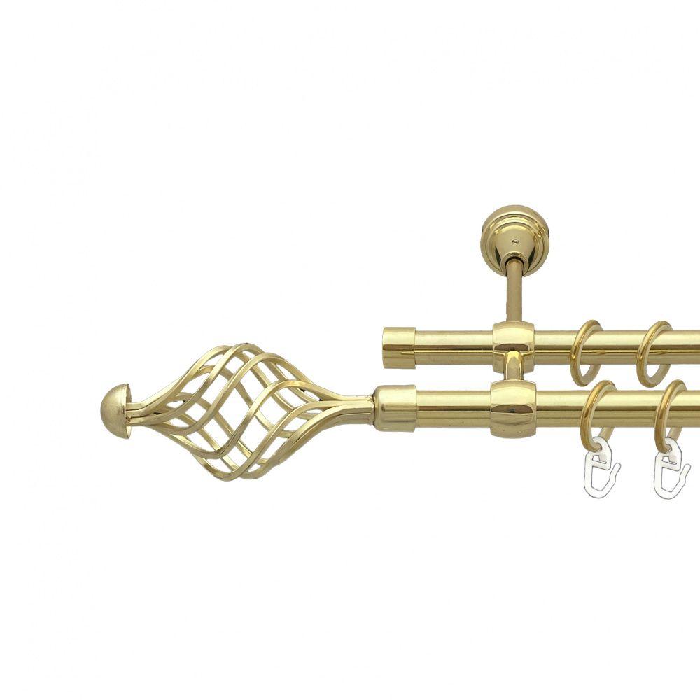 Карниз Orvit Арезо металевий дворядний литий гладка труба кільце металеве Золото 16\16 мм 200 см (00-00014332), фото 1