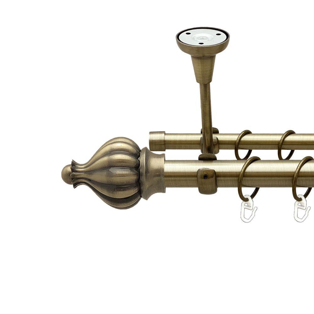 Карниз Orvit Таджа металевий дворядний відкритий до стелі гладка труба кільце металеве Антик 25\16 мм 160 см (00-00018550), фото 1