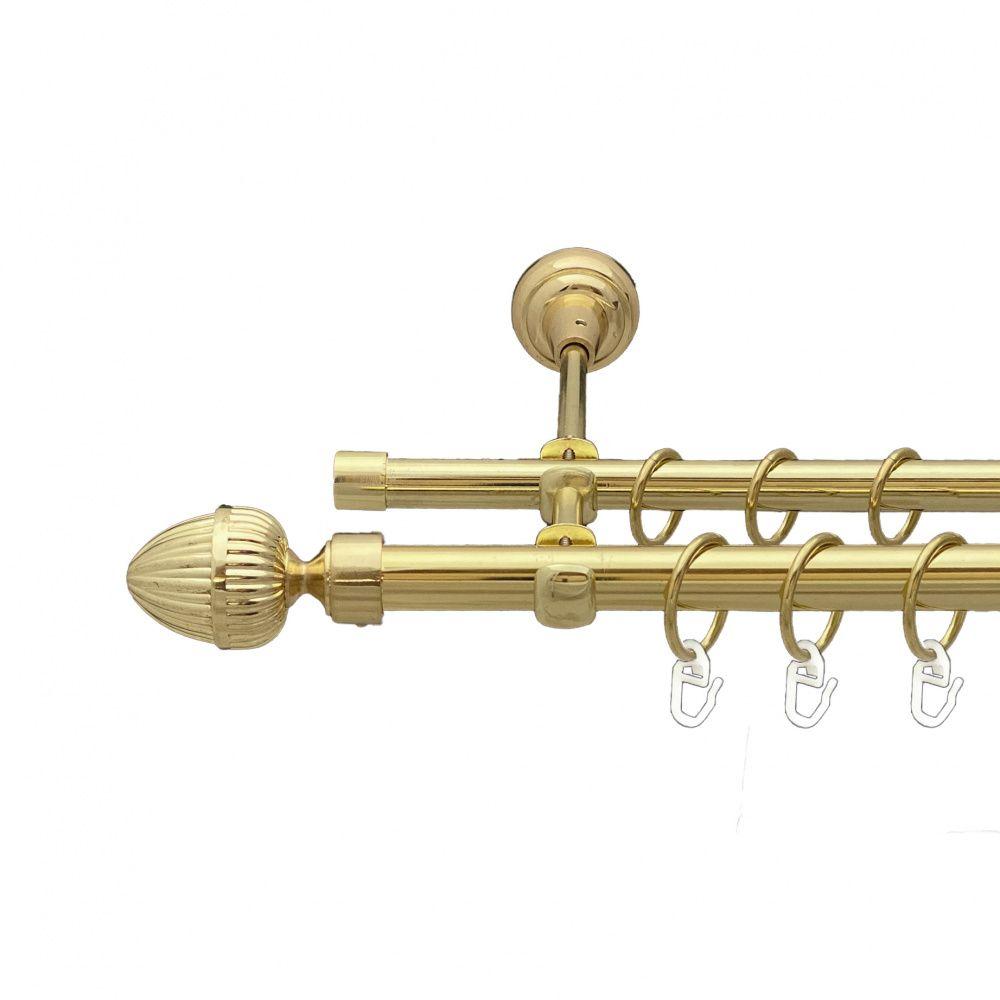 Карниз Orvit Одеон металевий дворядний відкритий гладка труба кільце металеве Золото 19\16 мм 300 см (00-00013029), фото 1