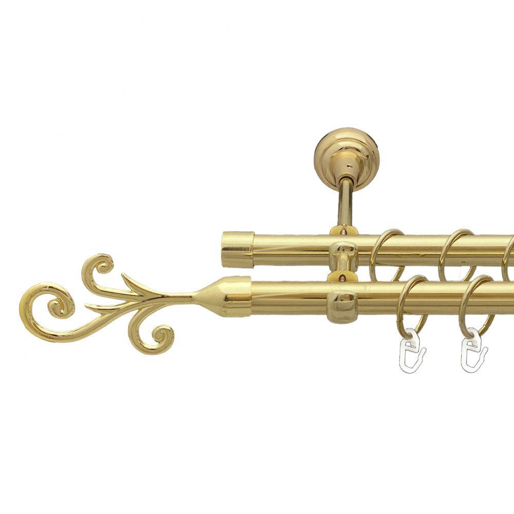 Карниз Orvit Фала металевий дворядний відкритий гладка труба кільце металеве Золото 19\19 мм 200 см (00-00013163), фото 1