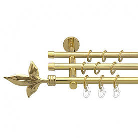 Карниз Orvit Листок Лілії металевий трирядний циліндр (20 см) гладка труба кільце металеве Золото 16\16\16 мм 200 см (00-00014684)