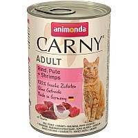 Вологий корм для дорослих котів Animonda Carny Adult яловичина індичка та креветки 400 г (4017721837248)